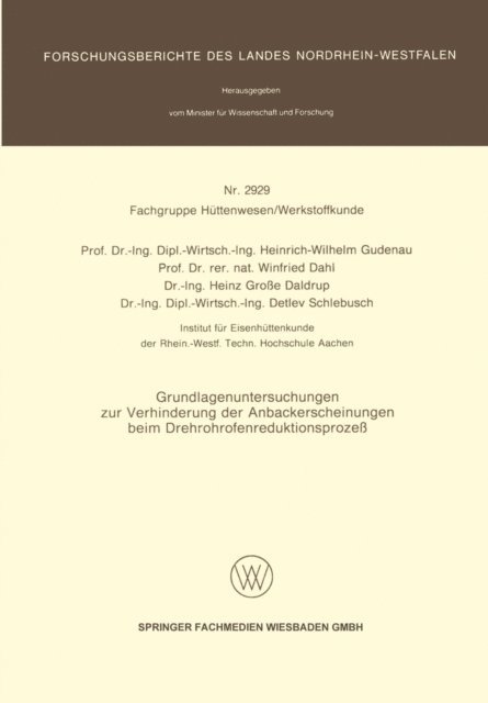 Detlev Schlebusch, Heinz Groe Daldrup, Winfried Dahl, Heinrich-Wilhelm Gudenau - Grundlagenuntersuchungen zur Verhinderung der Anbackerscheinungen beim Drehrohrofenreduktionsprozeß, E-bok