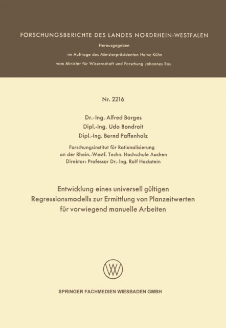 Alfred Borges - Entwicklung eines universell gültigen Regressionsmodells zur Ermittlung von Planzeitwerten für vorwiegend manuelle Arbeiten, E-bok