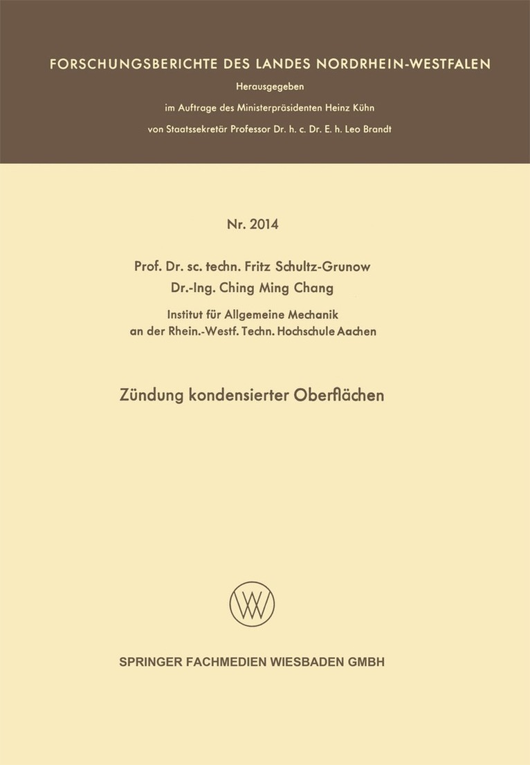 Fritz Schultz-Grunow - Zündung kondensierter Oberflächen, Häftad