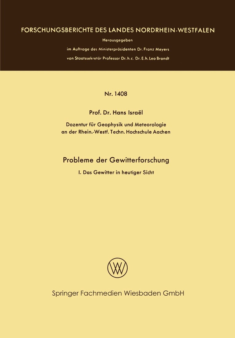 Hans Israël - Probleme der Gewitterforschung, Häftad