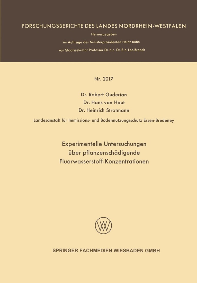 Robert Guderian - Experimentelle Untersuchungen über pflanzenschädigende Fluorwasserstoff-Konzentrationen, Häftad. Tillgänglighet: Lägg i varukorg