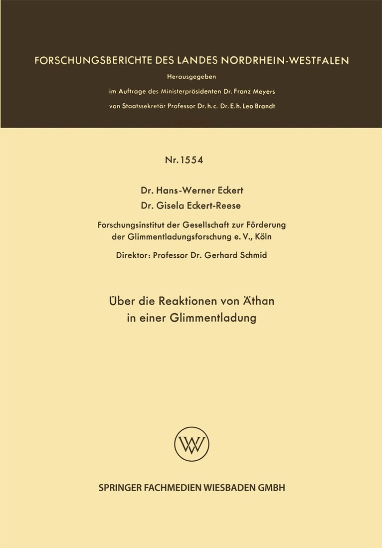 Hans-Werner Eckert, Gisela Eckert Reese - Über die Reaktionen von Äthan in einer Glimmentladung, Häftad