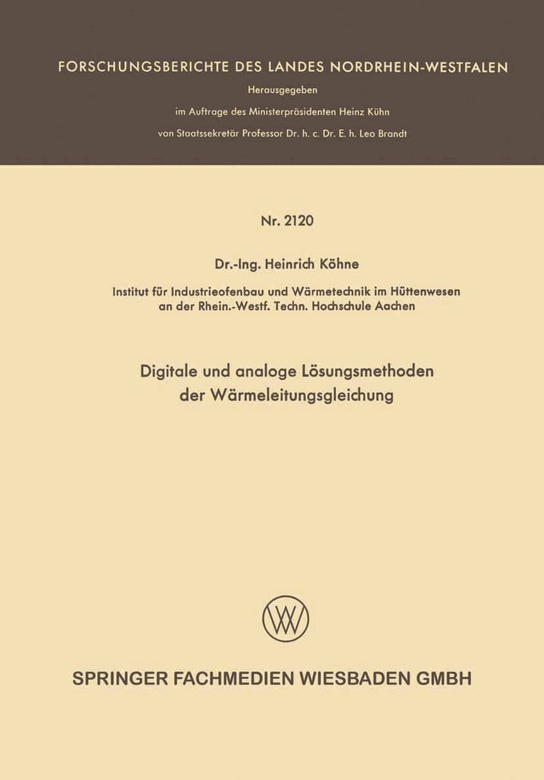 Heinrich Köhne - Digitale und analoge Lösungsmethoden der Wärmeleitungsgleichung, Häftad