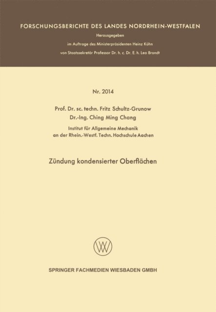 Fritz Schultz-Grunow - Zündung kondensierter Oberflächen, E-bok