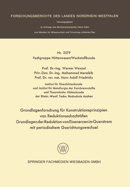 Hans Adolf Friedrichs, Mohammed Meraikib, Werner Wenzel - Grundlagenforschung für Konstruktionsprinzipien von Reduktionsschachtöfen, E-bok