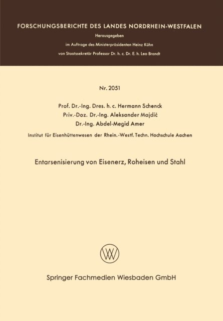 Hermann Rudolf Schenck - Entarsenisierung von Eisenerz, Roheisen und Stahl, E-bok