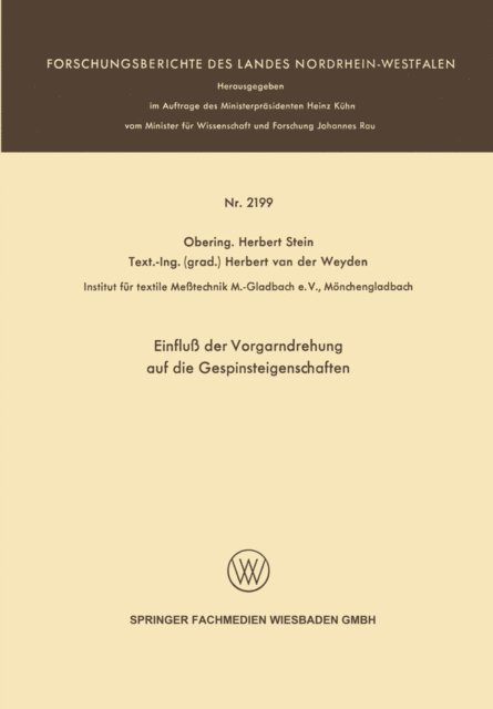 Herbert Stein - Einfluß der Vorgarndrehung auf die Gespinsteigenschaften, E-bok