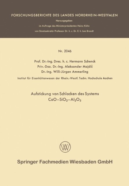 Hermann Rudolf Schenck - Aufstickung von Schlacken des Systems CaO—SiO2—Al2O3, E-bok