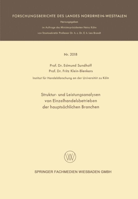 Edmund Sundhoff - Struktur- und Leistungsanalysen von Einzelhandelsbetrieben der hauptsächlichen Branchen, E-bok