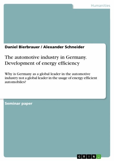 Alexander Schneider, Daniel Bierbrauer - automotive industry in Germany. Development of energy efficiency, E-bok