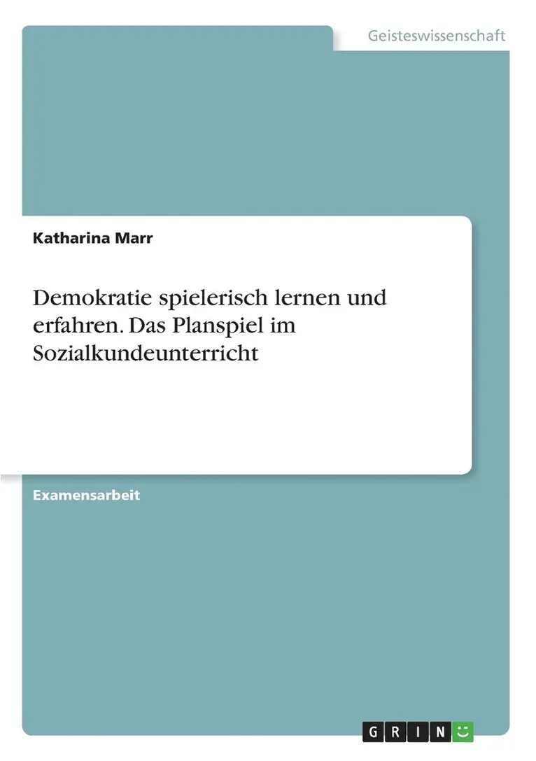 Katharina Marr - Demokratie spielerisch lernen und erfahren. Das Planspiel im Sozialkundeunterricht, Häftad. Tillgänglighet: Lägg i varukorg