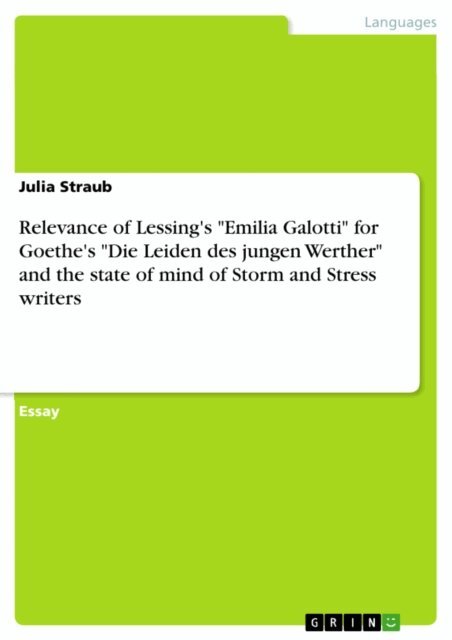 Julia Straub - Relevance of Lessing's &quote;Emilia Galotti&quote; for Goethe's &quote;Die Leiden des jungen Werther&quote; and the state of mind of Storm and Stress writers, E-bok