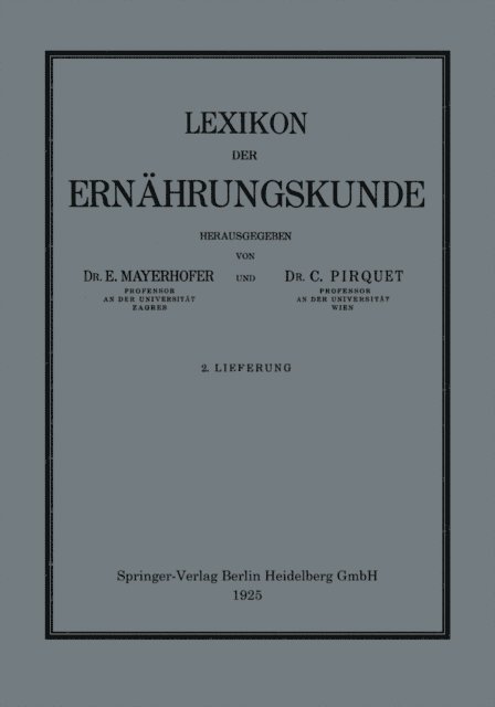 C. Pirquet, E. Mayerhofer - Lexikon der Ernährungskunde, E-bok