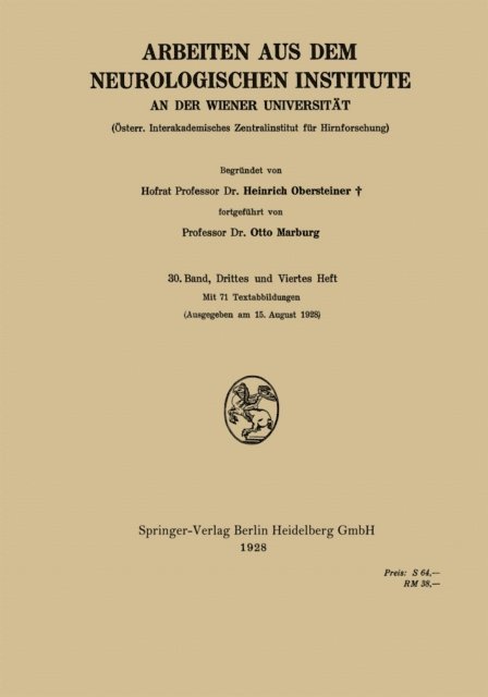 Otto Marburg, Heinrich Obersteiner - Arbeiten aus dem Neurologischen Institute an der Wiener Universität, E-bok