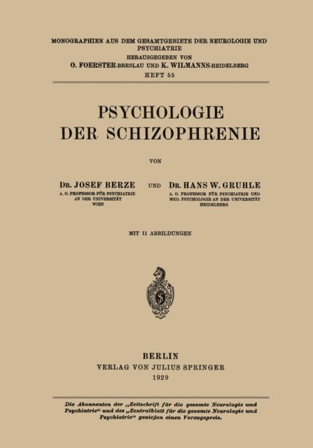 Hans W. Gruhle, Hans W. Berze - Psychologie der Schizophrenie, E-bok