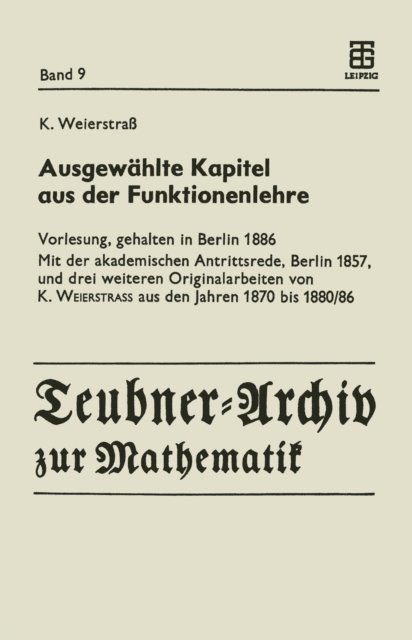 Karl Weierstrass, Reinhard Siegmund-Schultze - Ausgewählte Kapitel aus der Funktionenlehre, E-bok