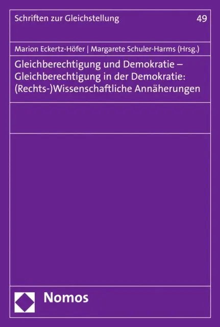 Margarete Schuler-Harms, Marion Eckertz-Hofer - Gleichberechtigung und Demokratie, Gleichberechtigung in der Demokratie, E-bok. Tillgänglighet: Lägg i varukorg