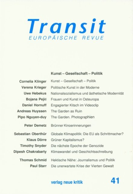 Uwe Hebekus, Verena Krieger, Cornelia Klinger - Transit 41. Europäische Revue, E-bok