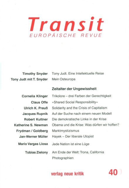 Timothy Snyder, Claus Offe, Ulrich K. Preu - Transit 40. Europäische Revue, E-bok