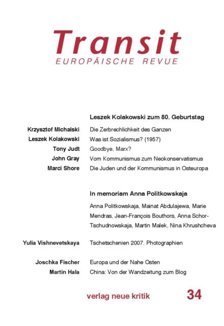 Martin Hala, Marci Shore, Tony Judt - Transit 34. Europäische Revue, E-bok