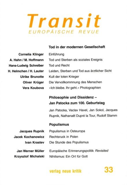 Jacques Rupnik, Hans-Ludwig Schreiber, Cornelia Klinger - Transit 33. Europäische Revue, E-bok