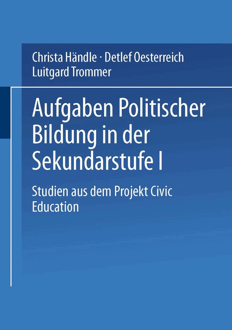 Christa Händle, Detlef Oesterreich, Luitgard Trommer - Aufgaben politischer Bildung in der Sekundarstufe I, Häftad