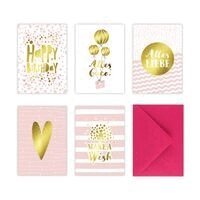 Lisa Wirth - 5 Geburtstagskarten im Set inkl. Umschläge in pink. Rosa Glückwunschkarten zum in DIN A6 mit edler Folienprägung in Gold. Klappkarten zum Geburtstag, Hochzeit, Geburt, Firmung, Konfirmation, Häftad