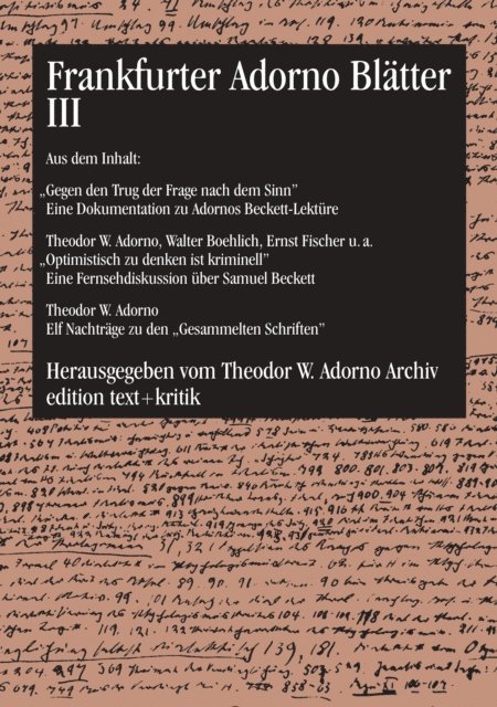 Rolf Tiedemann - Frankfurter Adorno Blätter III, E-bok