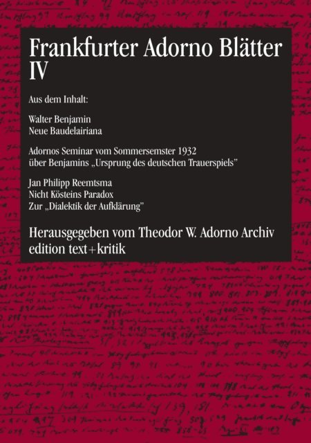 Rolf Tiedemann - Frankfurter Adorno Blätter IV, E-bok