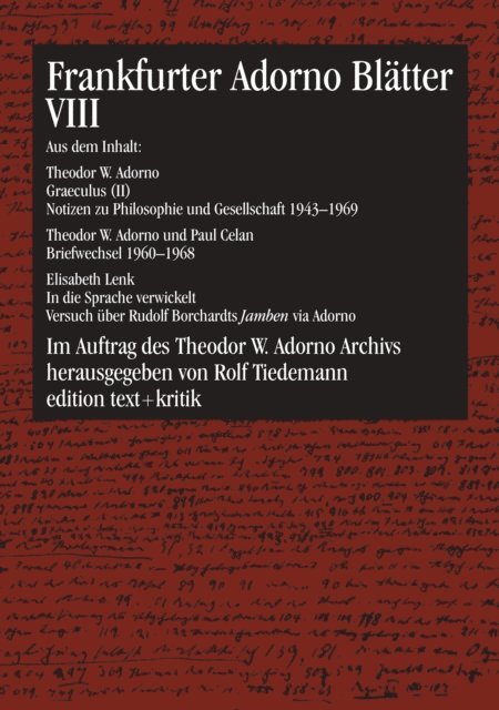 Rolf Tiedemann - Frankfurter Adorno Blätter VIII, E-bok