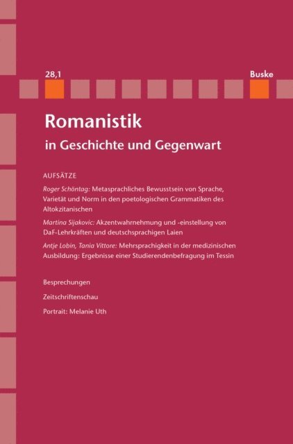 Antje Lobin, Johannes Kramer, Andre Klump - Romanistik in Geschichte und Gegenwart Jahrgang 28 Heft 1, E-bok
