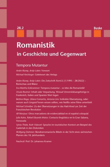 Antje Lobin, Johannes Kramer, Andre Klump - Romanistik in Geschichte und Gegenwart Jahrgang 28 Heft 2, E-bok