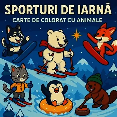 Sporturi de Iarnă - Carte de colorat cu animale