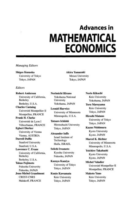 A. Yamazaki, S. Kusuoka - Advances in Mathematical Economics Volume 9, E-bok