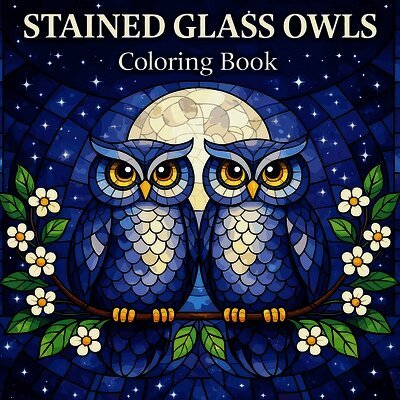 Stained Glass Owls Coloring Book