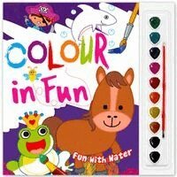Brijbasi-Fun With Water: Colouring 32 Page Book Set For Kids- With 10 Watercolour Cakes Kit & Paint Brush, Safe, Washable, Organic & Non-Toxic Paints For Children-(Pink)