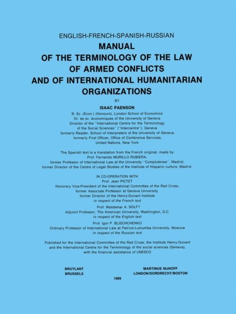 Isaac Paenson - Manual of the Terminology of the Law of Armed Conflicts and of International Humanitarian Organizations, E-bok