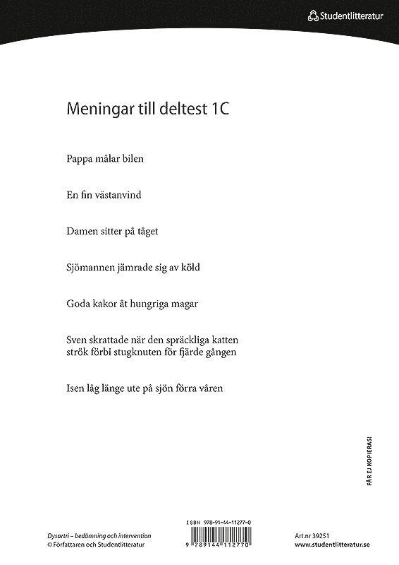 Lena Hartelius - Dysartri - Meningar och texter - för bedömning av artikulation och prosodi, Häftad