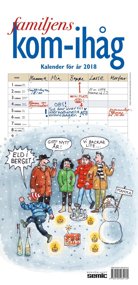 Familjens kom-ihåg-kalender 2018, Häftad