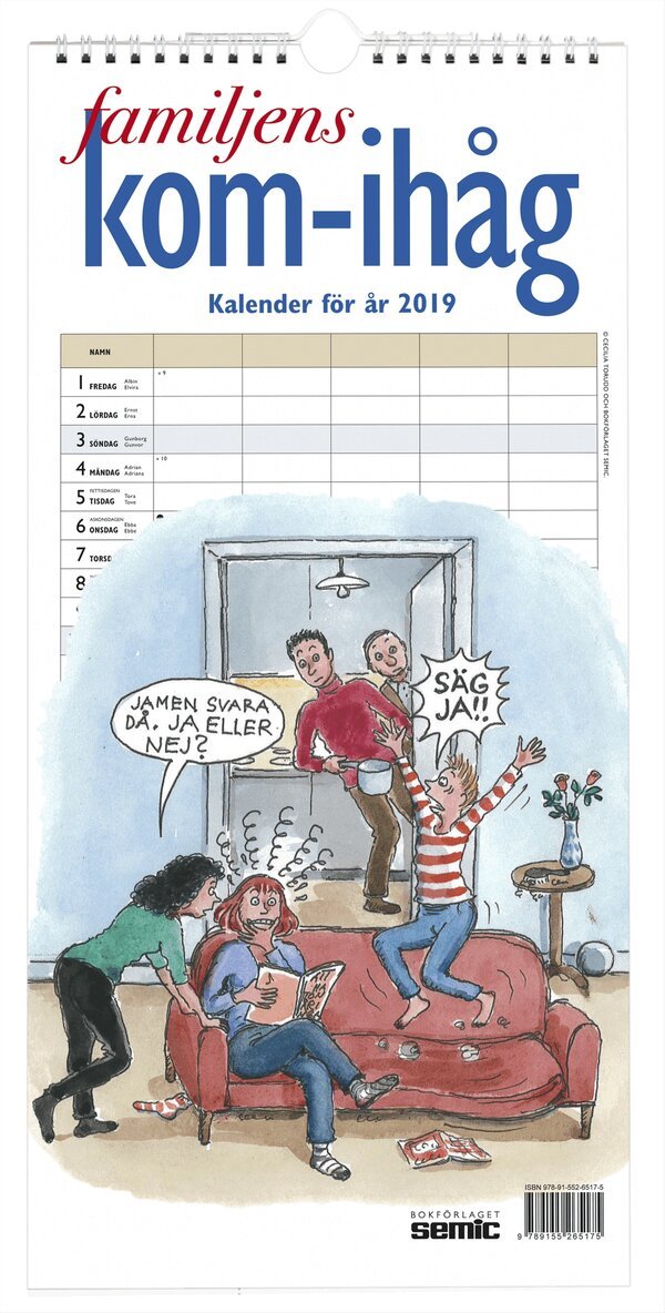 Familjens kom-ihåg-kalender 2019, Häftad