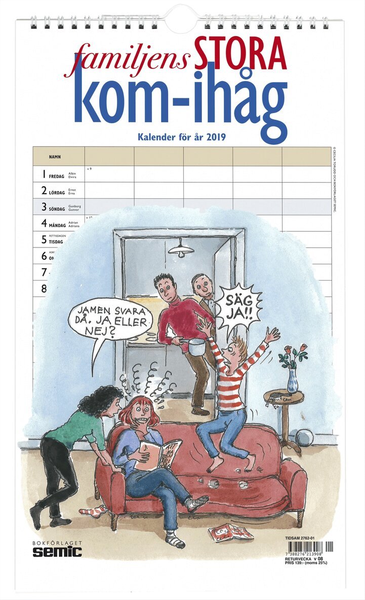 Familjens stora kom-ihåg-kalender 2019, Häftad