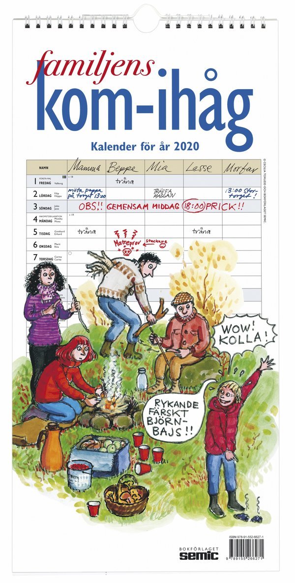 Familjens kom-ihåg-kalender 2020, Häftad