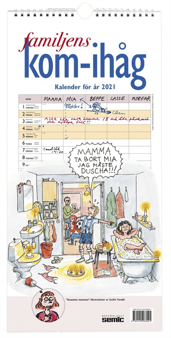 Familjens kom-ihåg-kalender 2021, Häftad