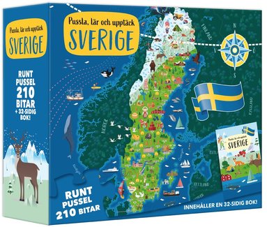 Pussel 210 bitar & bok - Lär och upptäck Sverige, Övrigt