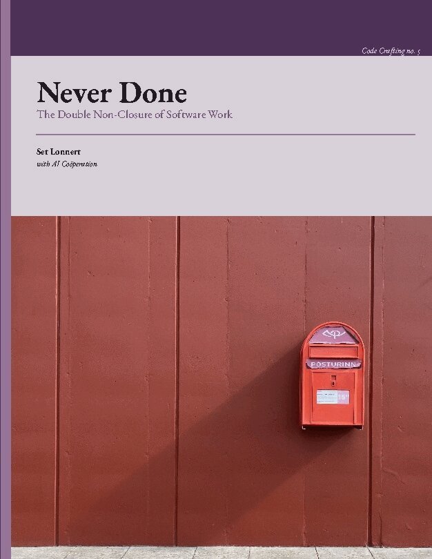Set Lonnert - Never done : the double non-closure of software work, Häftad. Tillgänglighet: Lägg i varukorg