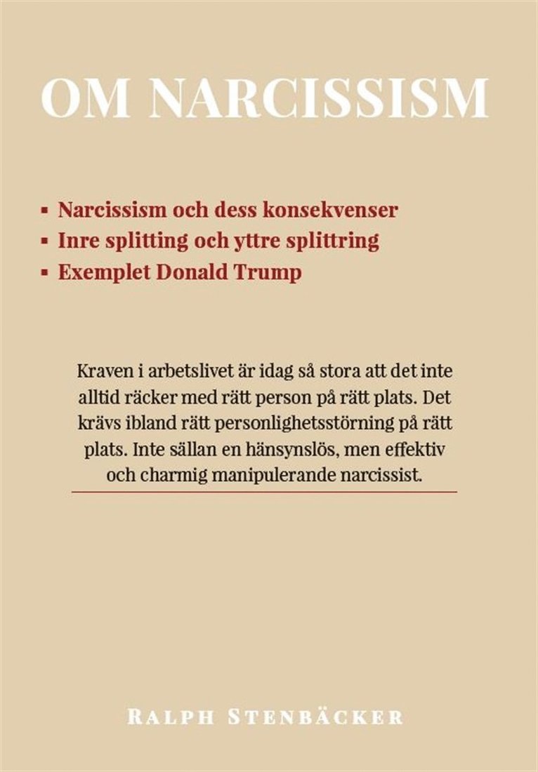 Ralph Stenbäcker - Om narcissism, E-bok