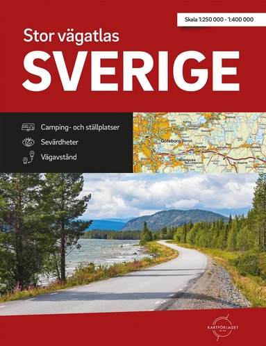 Stor Vägatlas Sverige Kartförlaget, A3 format, spiral, Häftad