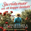 Sju rda rosor och ett knippe lavendel