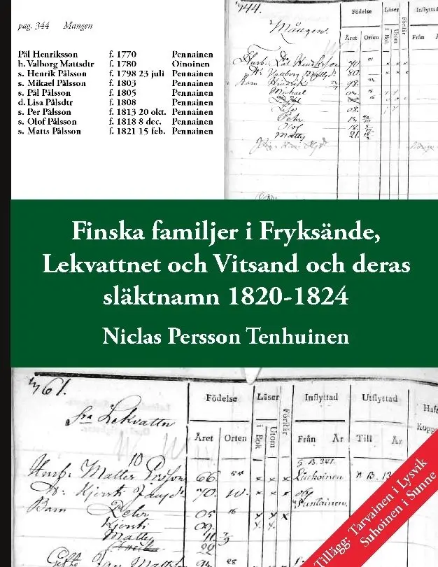 Niclas Persson Tenhuinen - Finska familjer i Fryksände, Lekvattnet, Vitsand  och deras släktnamn 1820-, Inbunden. Tillgänglighet: Lägg i varukorg
