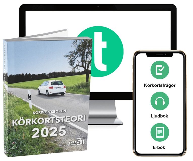Svea Trafikutbildning - Körkortsboken Körkortsteori 2025 (bok + digitalt teoripaket med körkortsfrågor, övningar, ljudbok & ebok), Häftad